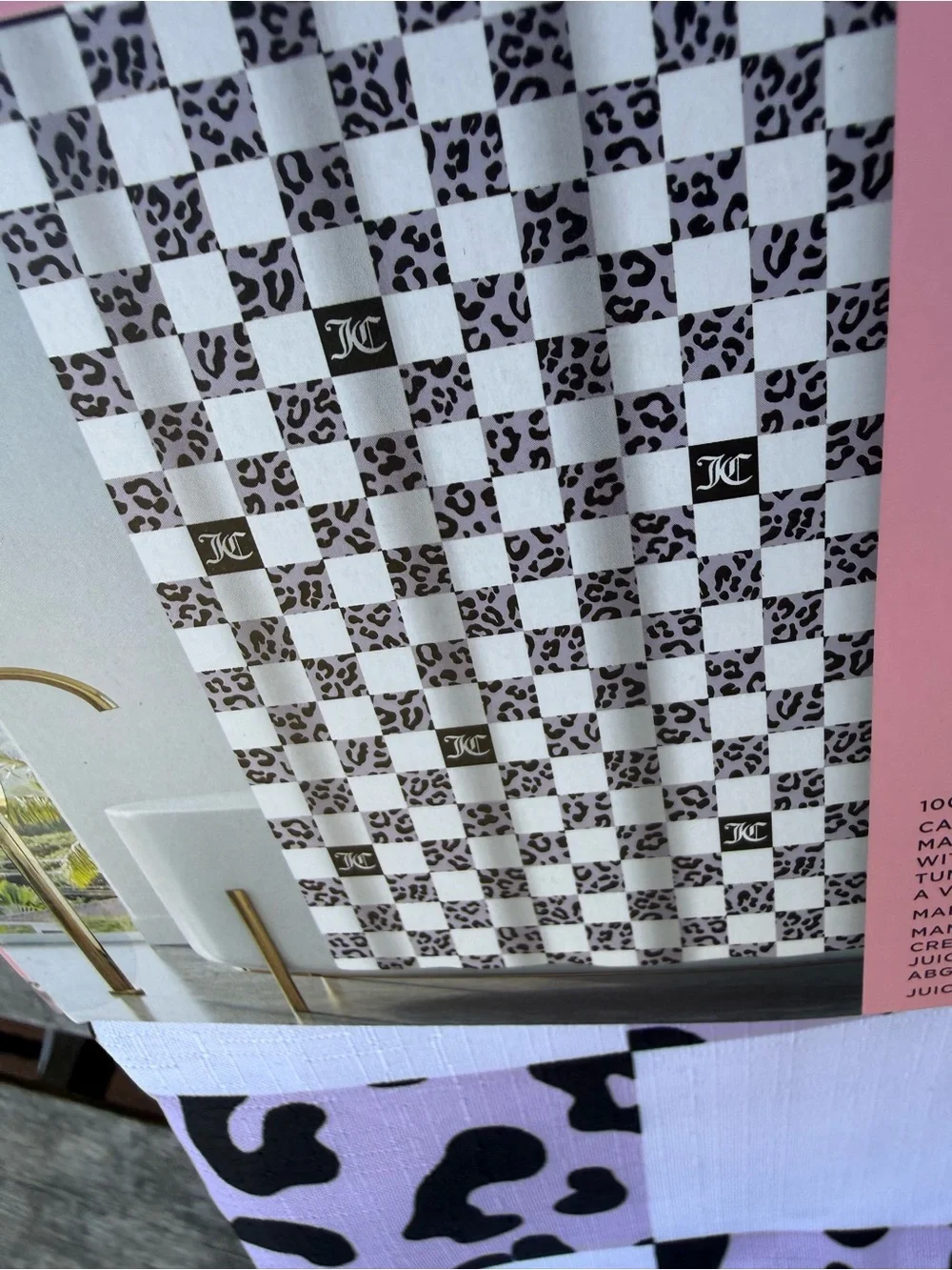 Juicy Couture Pink and Black Leopard Checkerboard Shower Curtain